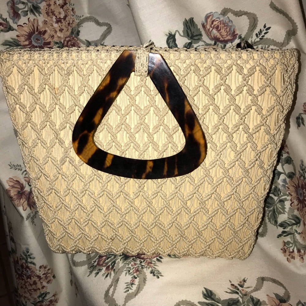Unique Vintage Woven purse with Faux ? Tortoise
